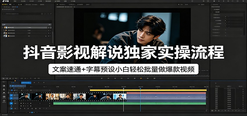 抖音影视解说独家实操流程，文案速通+字幕预设小白轻松批量做爆款视频-资源站
