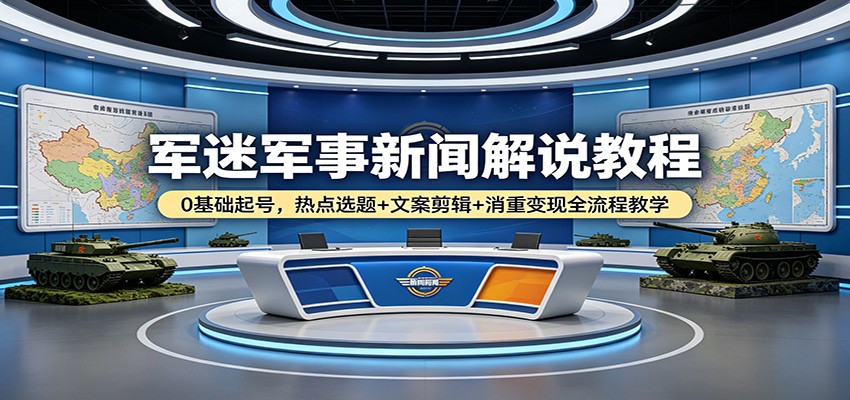 军迷军事新闻解说教程：0基础起号，热点选题+文案剪辑+消重变现全流程教学-资源站