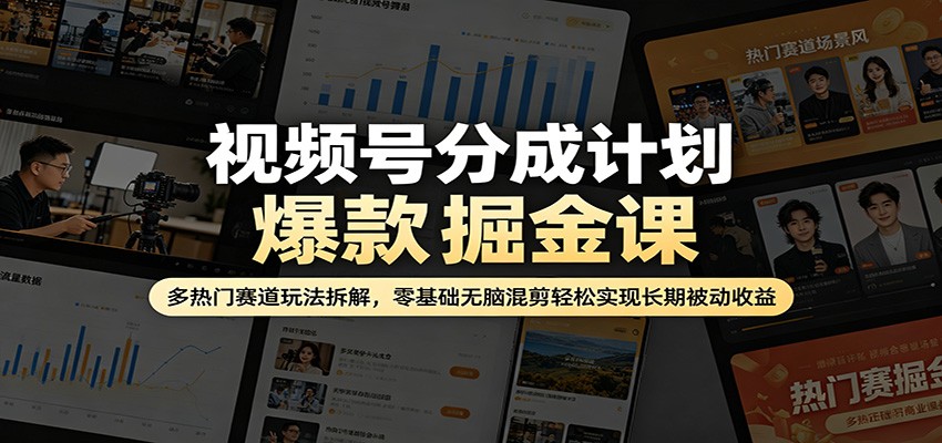 视频号分成计划爆款掘金课：多热门赛道玩法拆解，零基础无脑混剪轻松实现长期被动收益-资源站
