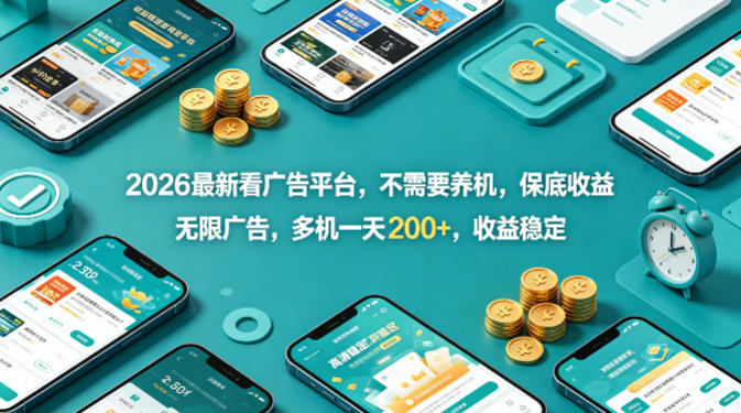 2026最新看广告平台，不需要养机，保底收益，无限广告，多机一天200+，收益稳定【揭秘】-资源站