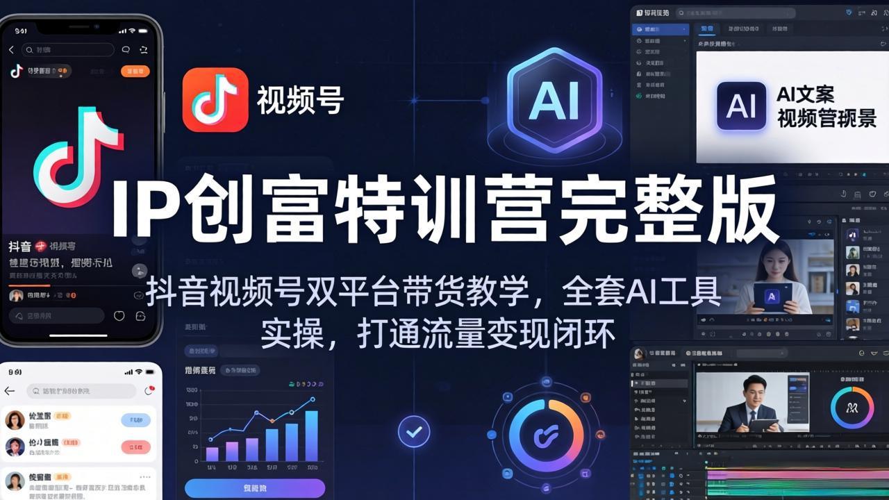 IP创富特训营完整版：抖音视频号双平台带货教学，全套AI工具实操，打通流量变现闭环-资源站