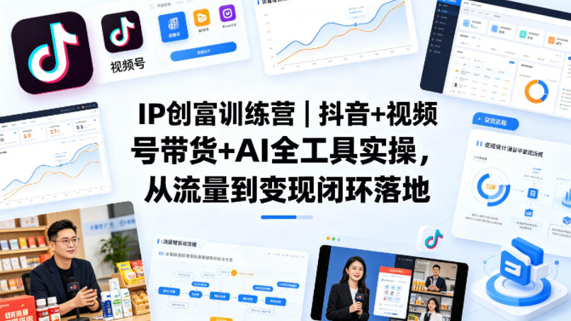 IP创富训练营｜抖音+视频号带货+AI全工具实操，从流量到变现闭环落地-资源站