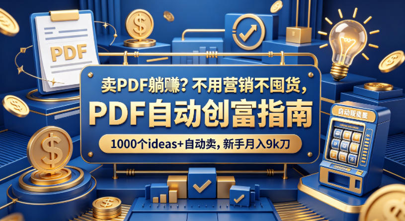 卖PDF躺賺？不用营销不囤货，PDF自动创富指南，1000个ideas+自动卖，新手月入9k刀【原创双语字幕】-资源站