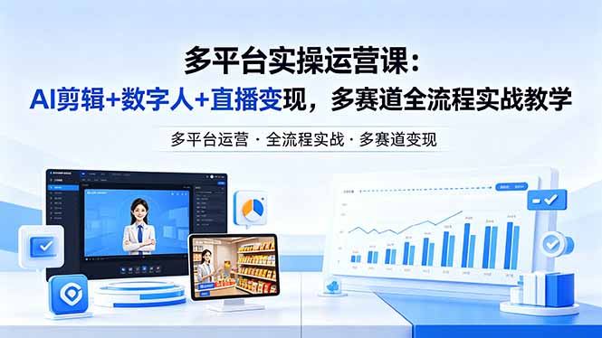 某团队多平台实操运营课-更新26年4月20：AI剪辑+数字人+直播变现，多赛道全流程实战教学-资源站