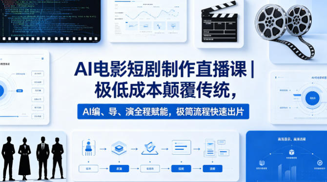 AI电影短剧制作直播课｜极低成本颠覆传统，AI编、导、演全程赋能，极简流程快速出片-资源站