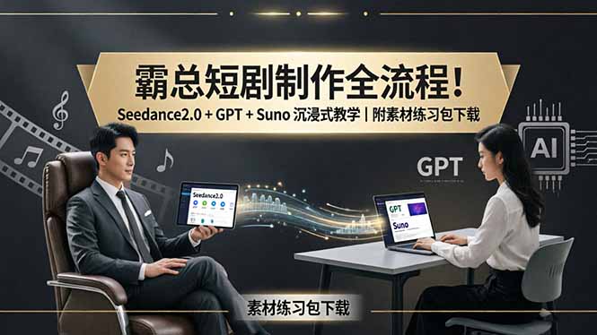 霸总短剧制作全流程！Seedance2.0 + GPT + Suno 沉浸式教学｜附素材练习包下载-资源站