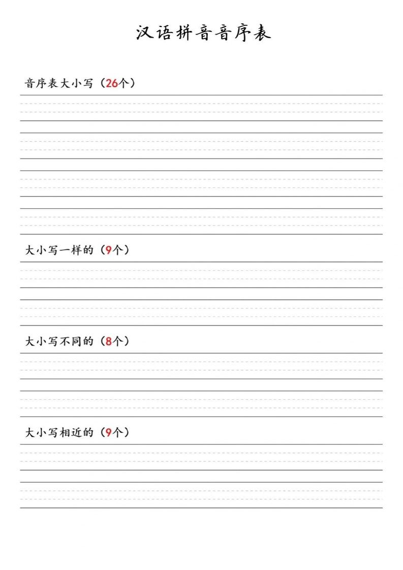 一年级下语文汉语拼音音序表-资源站