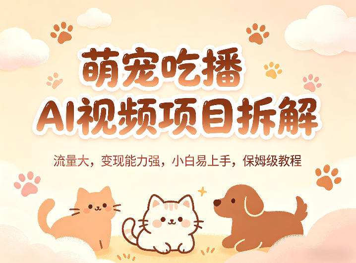 萌宠吃播AI视频项目拆解，流量大，变现能力强，小白易上手，保姆级教程-资源站