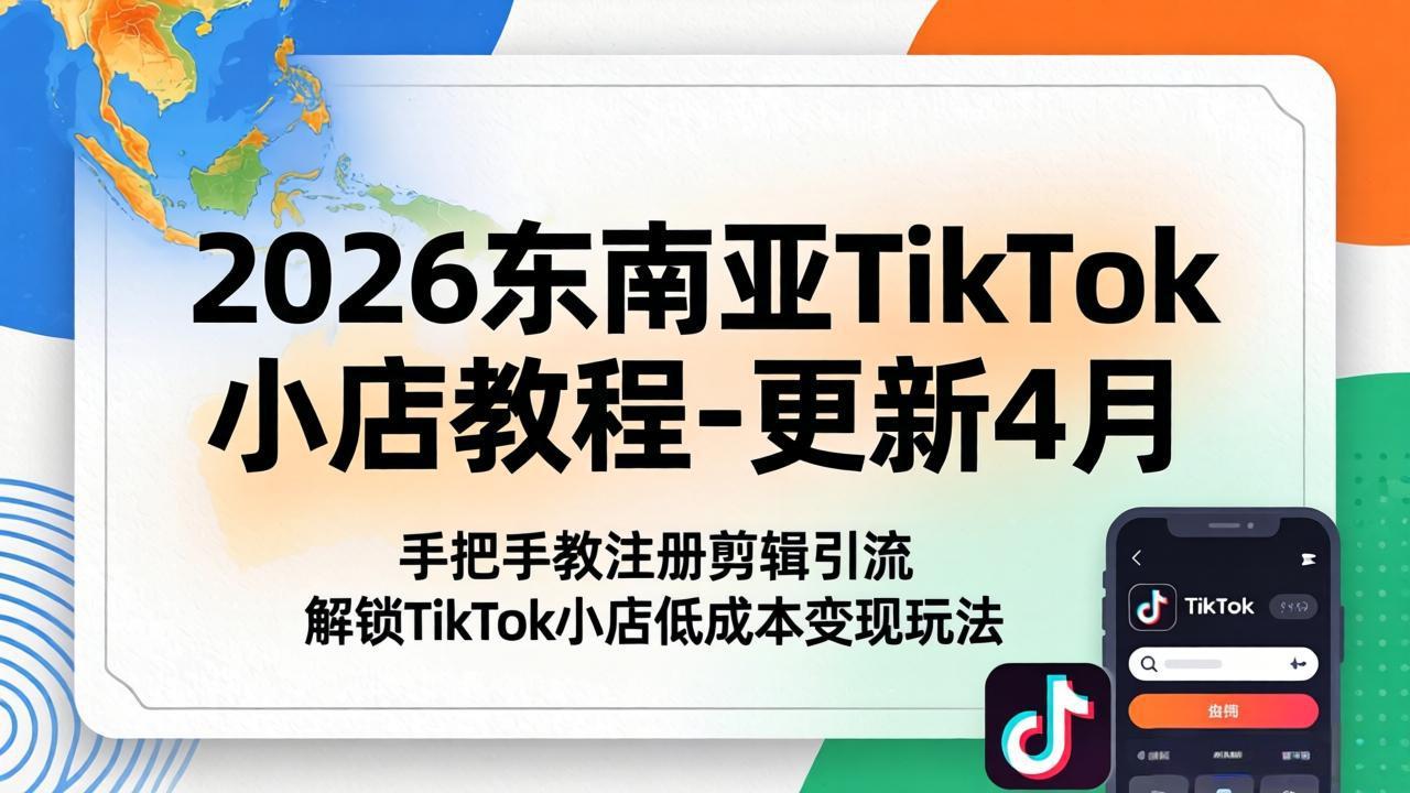 2026东南亚TikTok小店教程-更新4月，手把手教注册剪辑引流，解锁TikTok小店低成本变现玩法-资源站