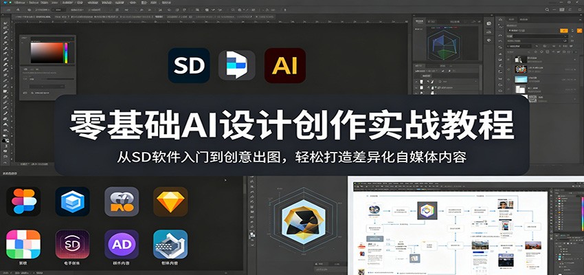 零基础AI设计创作实战教程：从SD软件入门到创意出图，轻松打造差异化自媒体内容-资源站