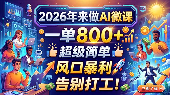 2026年来做AI微课，一单800+，超级简单，风口暴利，告别打工！-资源站