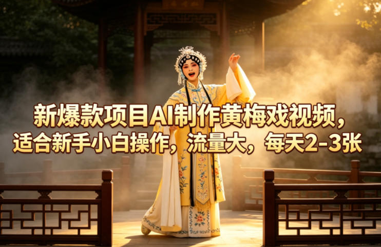 新爆款项目AI制作黄梅戏视频，适合新手小白操作，流量大，每天2-3张-资源站
