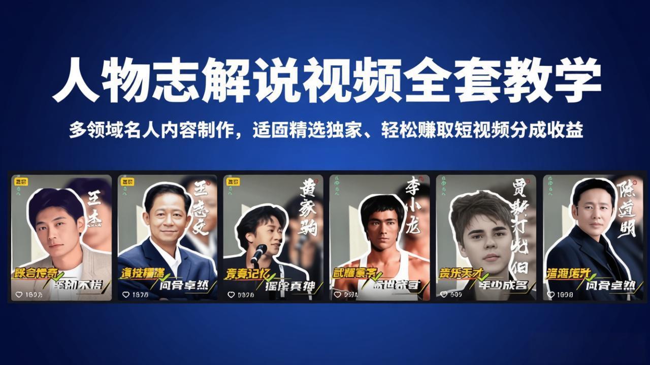 人物志解说视频全套教学，多领域名人内容制作，适配精选独家，轻松赚取短视频分成收益-资源站