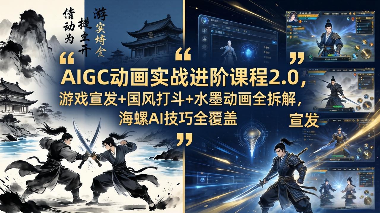 AIGC动画实战进阶课程2.0，游戏宣发+国风打斗+水墨动画全拆解，海螺AI技巧全覆盖-资源站