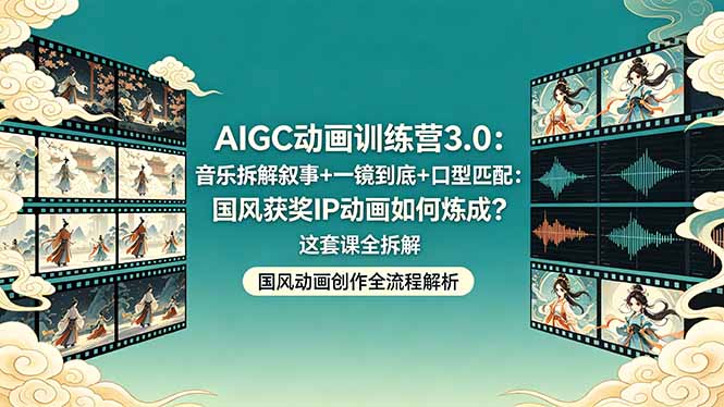 AIGC动画训练营3.0：音乐拆解叙事+一镜到底+口型匹配：国风获奖IP动画如何炼成？这套课全拆解-资源站