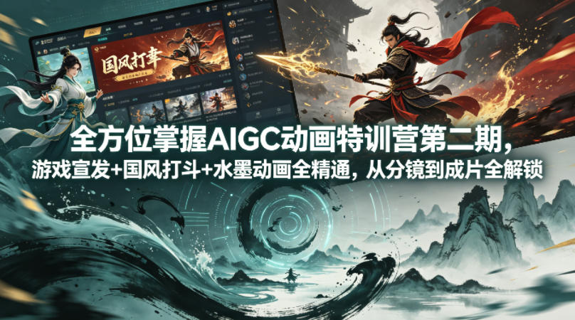 全方位掌握AIGC动画特训营第二期，游戏宣发+国风打斗+水墨动画全精通，从分镜到成片全解锁-资源站