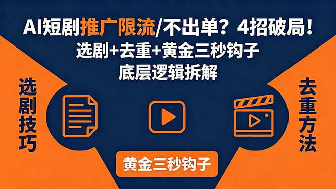 AI短剧推广总被限流、不出单？4招选剧+去重技巧+黄金三秒钩子，手把手拆解底层逻辑-资源站
