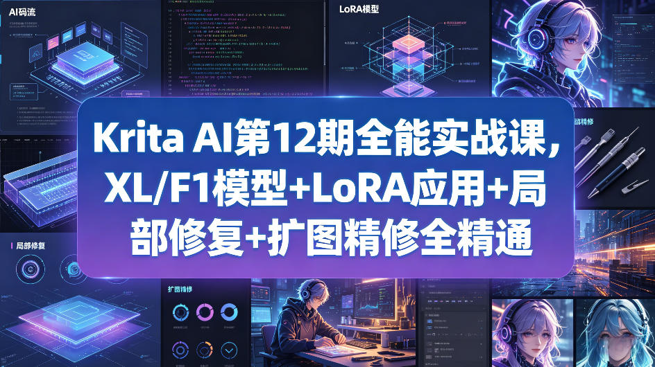 Krita AI第12期全能实战课，XL/F1模型+LoRA应用+局部修复+扩图精修全精通-资源站