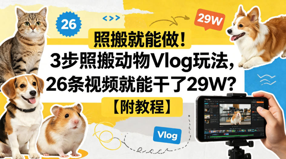 照搬就能做！3步照搬动物Vlog玩法，26条视频就能干了29W？【附教程】【赠coze一键生成工作流】-资源站