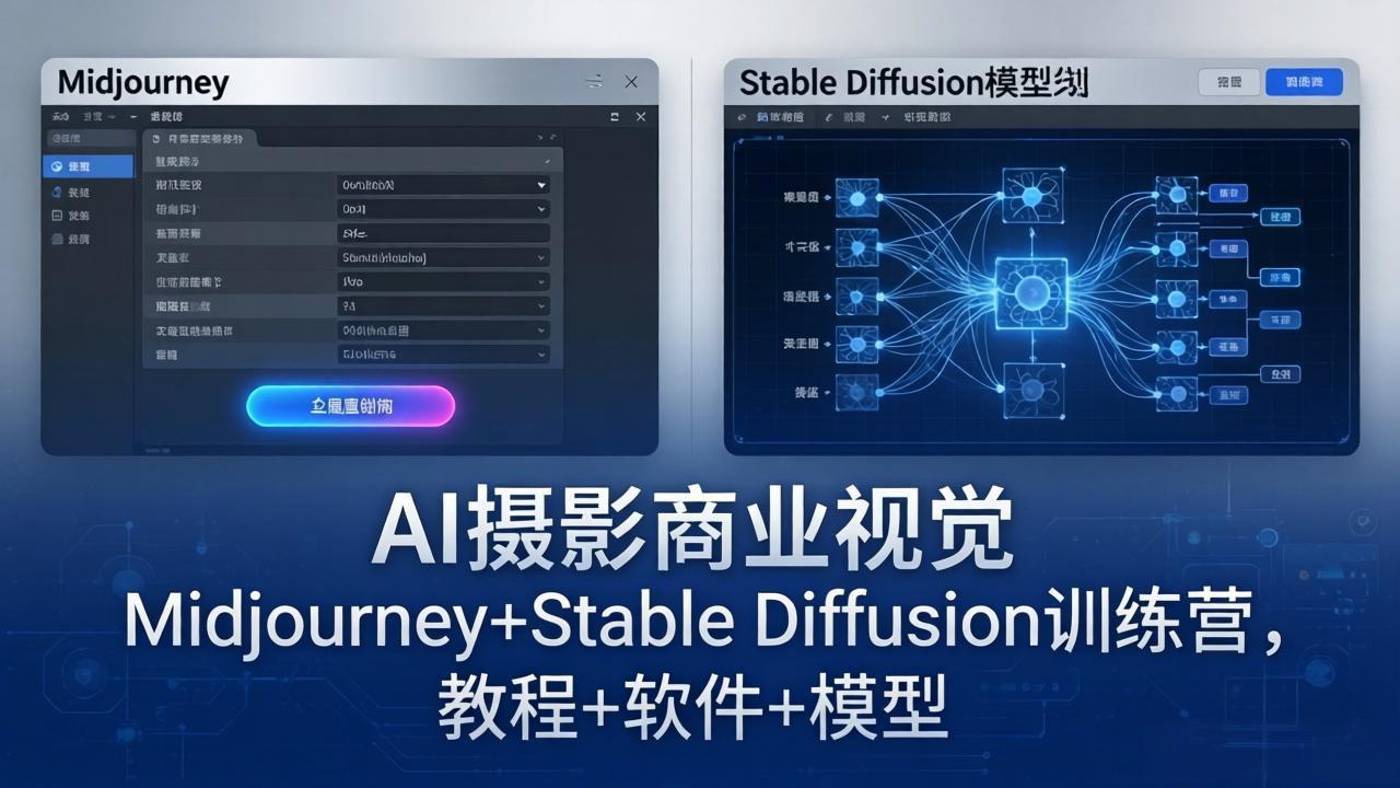 AI摄影商业视觉Midjourney+Stable Diffusion训练营，教程+软件+模型-资源站
