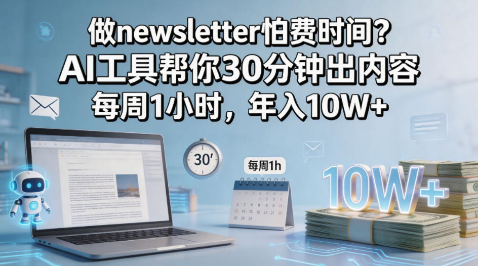 做newsletter怕费时间？AI工具帮你30分钟出内容，每周1小时，年入10W+！【原创双语字幕】-资源站