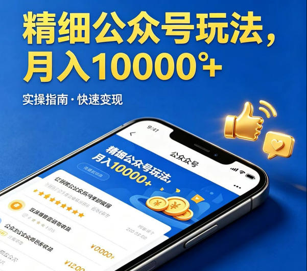 精细化公众号玩法，我们给你提供文章，你来负责发布，收益可观，月入1W+【揭秘】-资源站