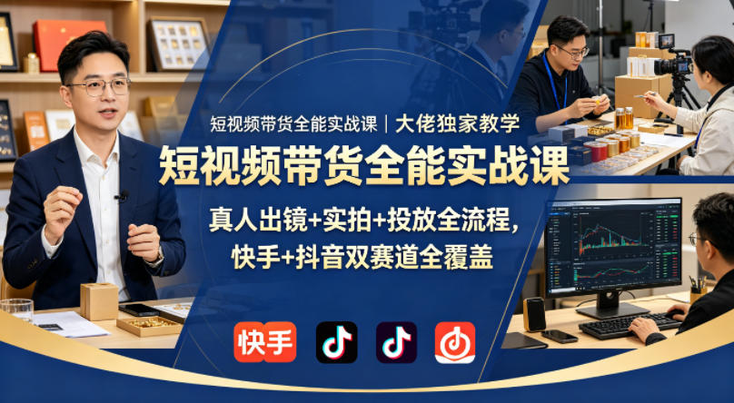 短视频带货全能实战课｜大佬独家教学，真人出镜+实拍+投放全流程，快手+抖音双赛道全覆盖-资源站