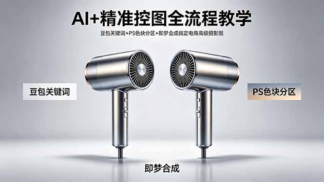 AI+精准控图全流程教学 豆包关键词+PS色块分区+即梦合成搞定电商高级摄影图-资源站