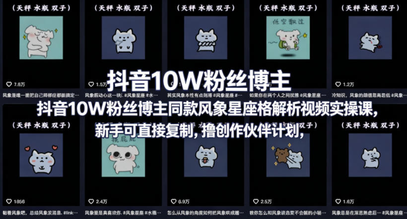 抖音10W粉丝博主同款星座性格解析视频实操课，新手可直接复制，撸创作伙伴计划，分成计划等-资源站