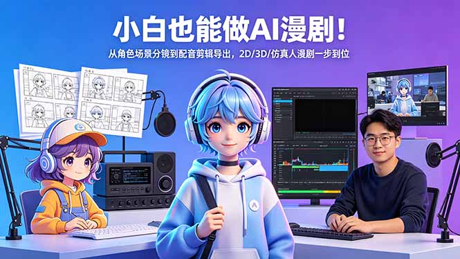 小白也能做AI漫剧！从角色场景分镜到配音剪辑导出，2D/3D/仿真人漫剧一步到位-资源站