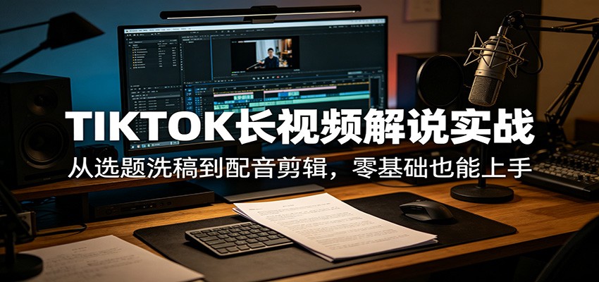 TIKTOK长视频解说实战：从选题洗稿到配音剪辑，零基础也能上手-资源站