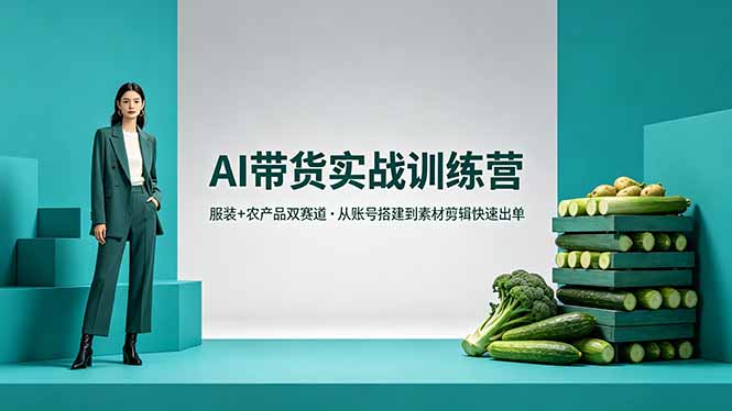 AI带货实战训练营，服装+农产品双赛道，从账号搭建到素材剪辑快速出单-资源站