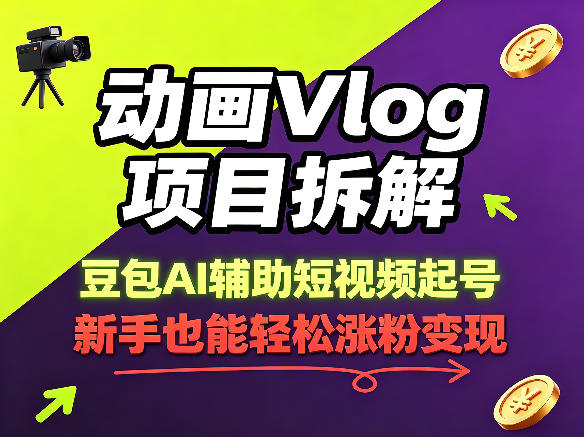 动画Vlog项目拆解，豆包AI辅助短视频起号，新手也能轻松涨粉，43条作品涨粉8.3W-资源站