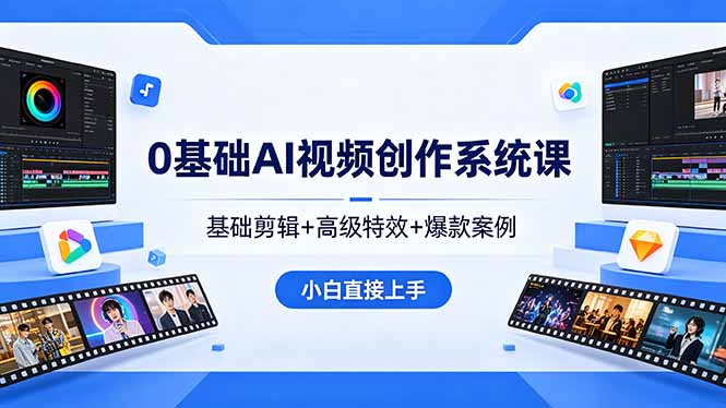 0基础AI视频创作系统课，基础剪辑+高级特效+爆款案例，小白直接上手-资源站