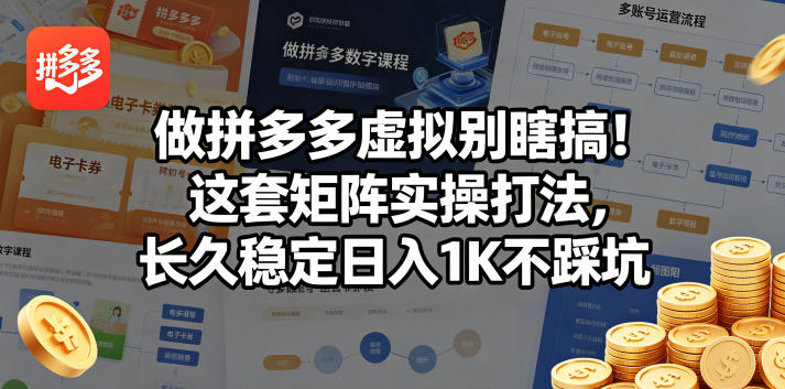 做拼多多虚拟别瞎搞！这套矩阵实操打法，长久稳定日入1K不踩坑【揭秘】-资源站