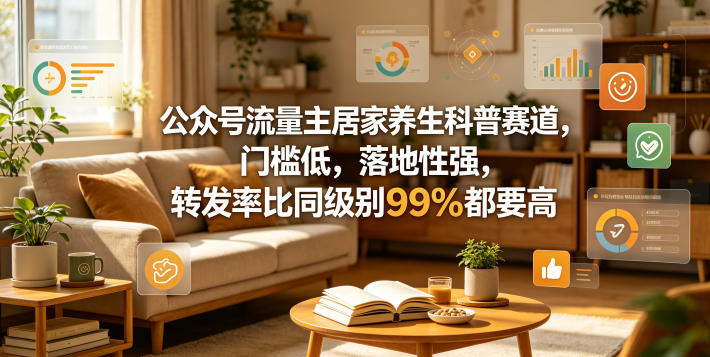 公众号流量主居家养生科普赛道，门槛低，落地性强，转发率比同级别99％都要高-资源站