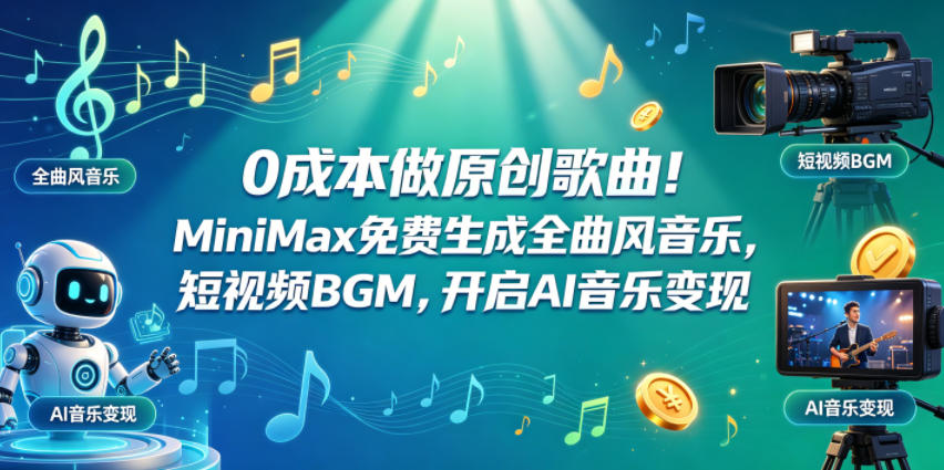 0成本做原创歌曲！MiniMax免费生成全曲风音乐，短视频BGM，开启AI音乐变现-资源站