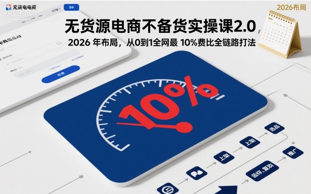 无货源电商不备货实操课2.0，2026年布局，从0到1全网最低10%费比全链路打法【更新26年5月】-资源站