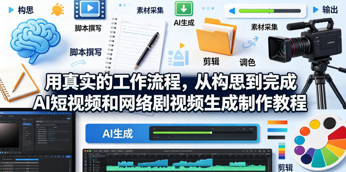 用真实的工作流程，从构思到完成AI短视频和网络剧视频生成制作教程-中英字幕-资源站