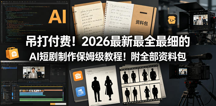 吊打付费！2026最新最全最细的AI短剧制作保姆级教程！附全部资料包-资源站