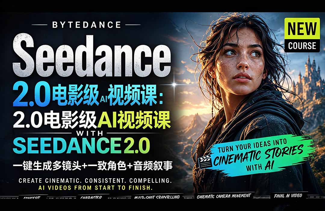 Seedance 2.0电影级AI视频课：一键生成多镜头+一致角色+音频叙事-资源站