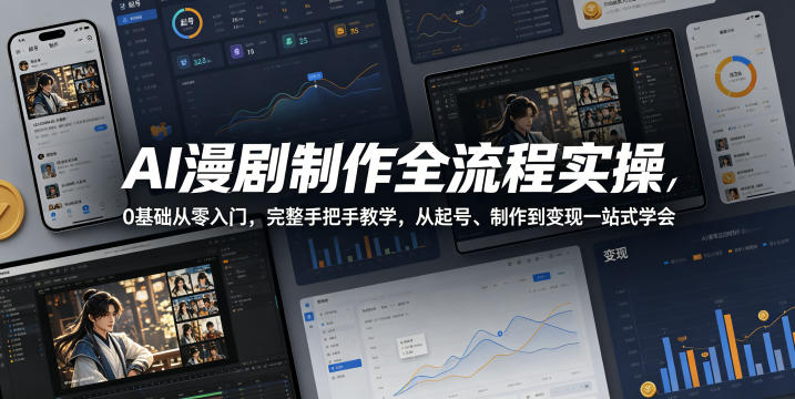 AI漫剧制作全流程实操，0基础从零入门，完整手把手教学，从起号、制作到变现一站式学会-资源站