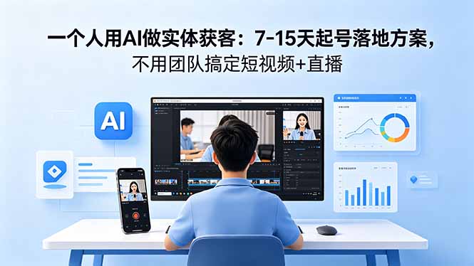 一个人用AI做实体获客：7-15天起号落地方案，不用团队搞定短视频+直播-资源站
