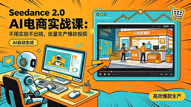 Seedance 2.0 AI电商实战课：不用实拍不出镜，批量生产爆款视频打爆GMV-资源站
