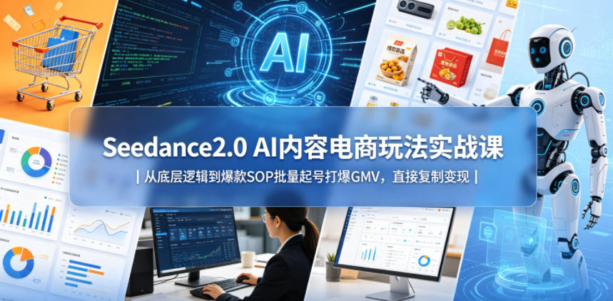 Seedance2.0 AI内容电商玩法实战课｜从底层逻辑到爆款SOP批量起号打爆GMV，直接复制变现-资源站