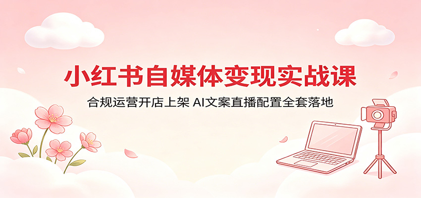 小红书自媒体变现实战课：合规运营开店上架，AI文案直播配置全套落地-资源站