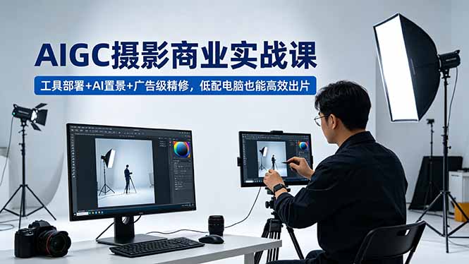 AIGC 摄影商业实战课，工具部署+AI置景+广告级精修，低配电脑也能高效出片-资源站