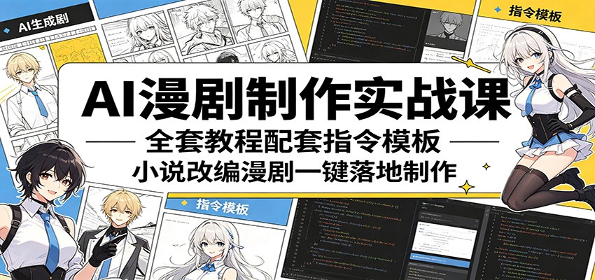 AI漫剧制作实战课：全套教程配套指令模板，小说改编漫剧一键落地制作-资源站