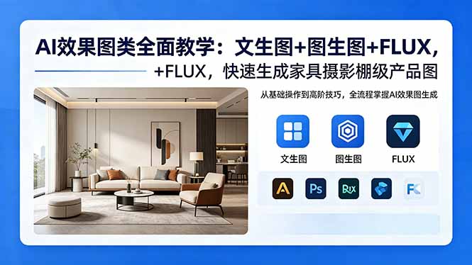 AI效果图类全面教学：文生图+图生图+FLUX，快速生成家具摄影棚级产品图-资源站