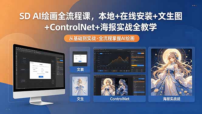 SD AI绘画全流程课，本地+在线安装+文生图+ControlNet+海报实战全教学-资源站
